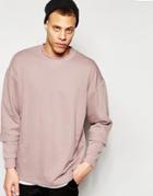 Asos Longline Oversized Sweatshirt With Double Layer Rib Sleeve - Pink