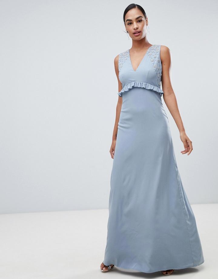 Maya Maxi Dress With Ruffle Waist-blue