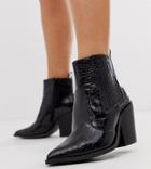Asos Design Wide Fit Elliot Western Boots In Black Croc - Black