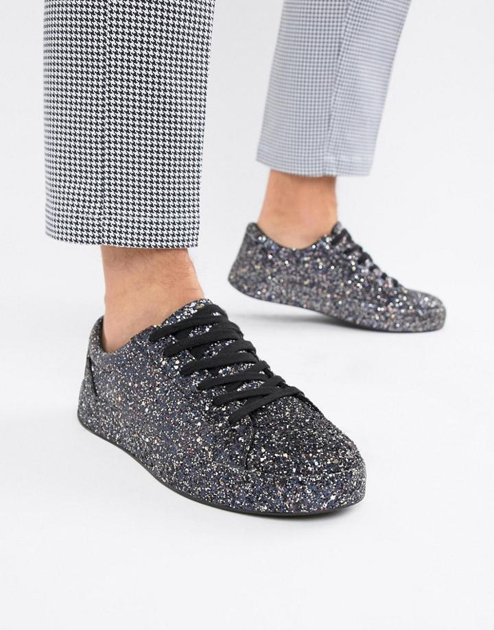 Asos Design Sneakers In Black Glitter - Black