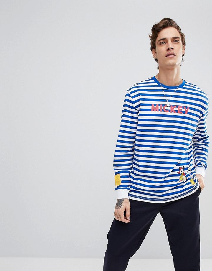 Asos Mickey Stripe Relaxed Long Sleeve T-shirt With Cuff And Hem Print - Multi
