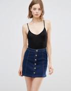Parisian Denim Skirt With Button Front - Indigo