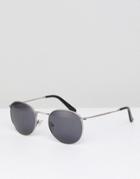 Pretty Green Lenon Round Sunglasses In Silver - Silver