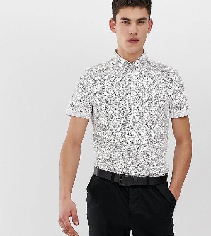 Asos Design Tall Skinny Fit Work Shirt In Polka Dot-white