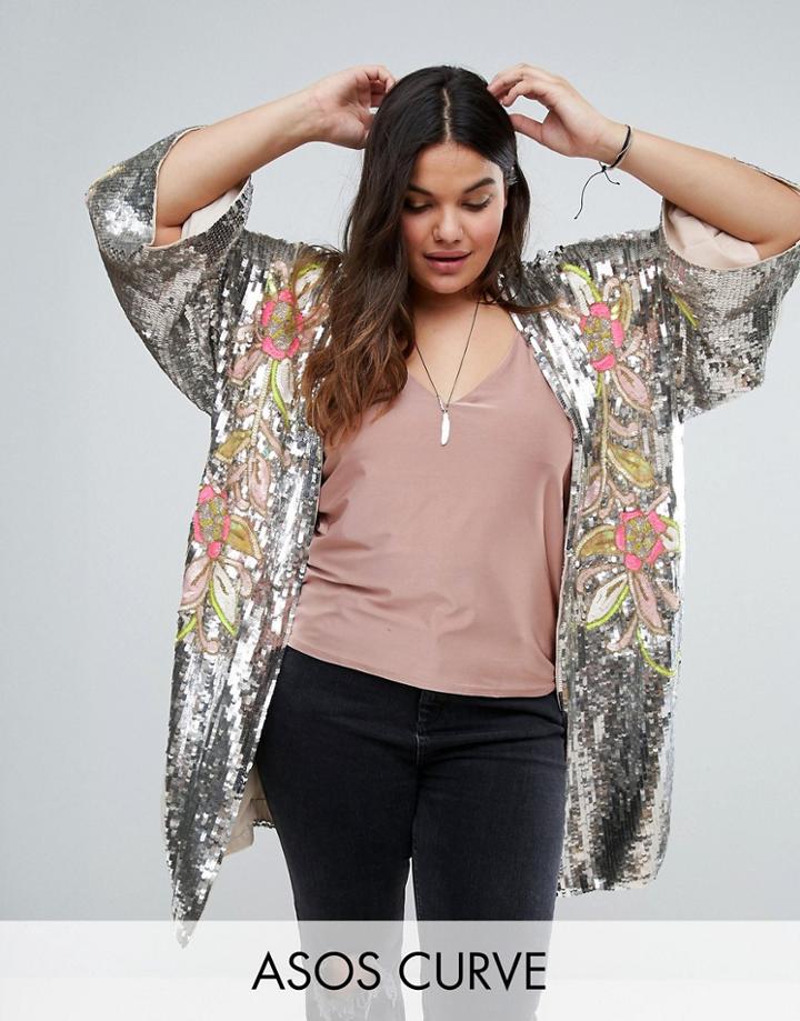 Asos Curve Premium Festival Kimono - Silver