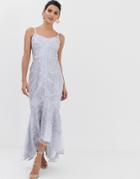 Bariano Embroidered Lace Fluted Hem Midaxi Dress In Gray - Gray
