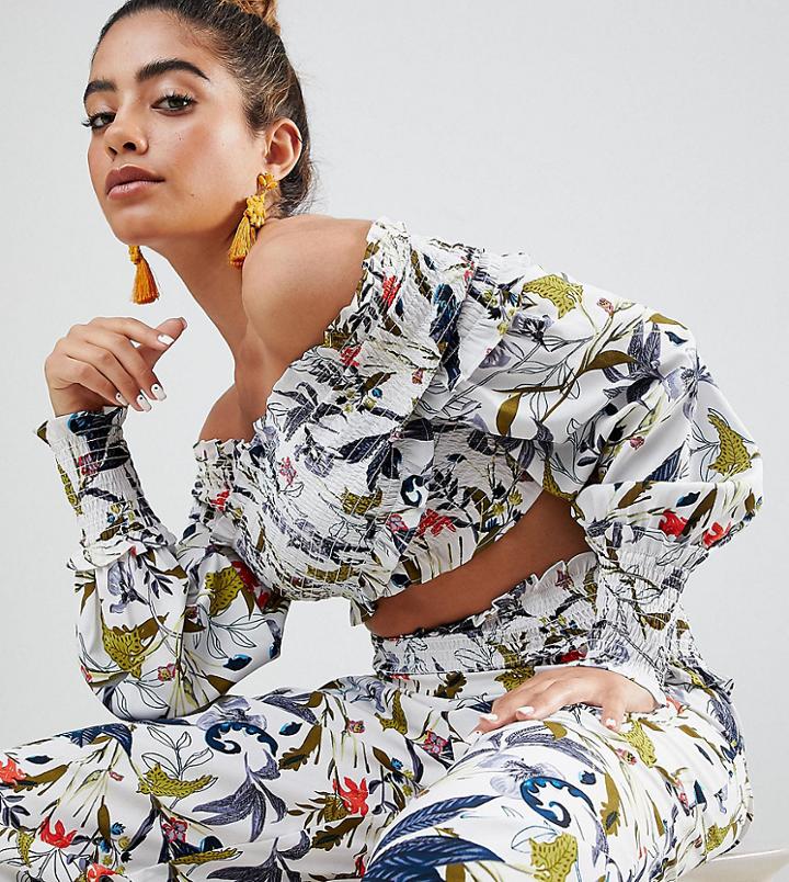 Boohoo Floral Shirred Bardot Top - Multi