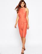 Asos Sleeveless Textured Wiggle Dress With Split Front - Coral