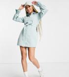 Missguided Denim Shirt Dress With Frill Cuff In Sage-green