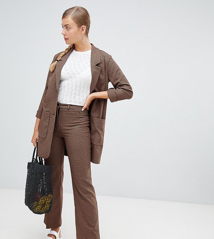 Monki Wide Leg Pants In Brown Check Print