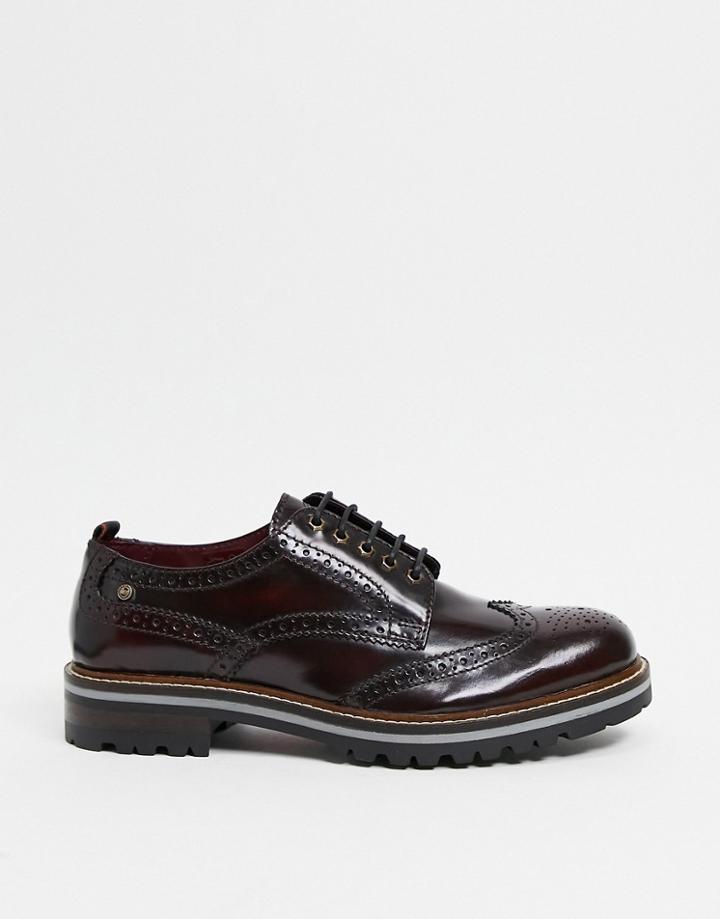 Base London Colver Brogues In Hi Shine Bordeaux-red