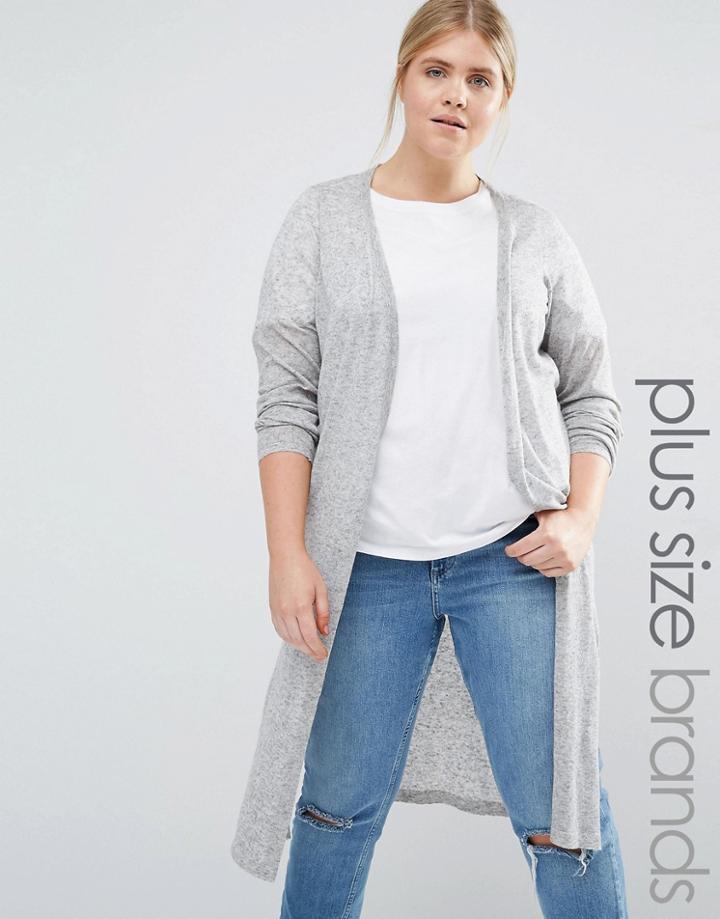 Junarose Longline Knitted Cardigan With Side Splits - Gray