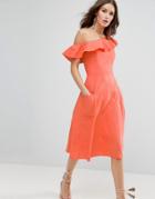 Asos One Shoulder Ruffle Front Sundress - Pink