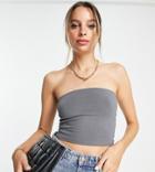 Asos Design Tall Ultimate Bandeau Crop Top In Cotton In Shark Gray - Gray