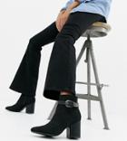 Lost Ink Wide Fit Marie Western Detail Heeled Ankle Boots - Black
