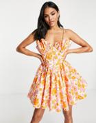 Asos Luxe Fan Detail Mini Cami Dress In 60s Floral-multi