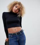 Asos Design Petite Turtleneck Crop Top With Long Sleeve In Black - Black