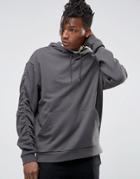 Asos Oversized Hoodie With Ruched Sleeve In Gray - Black