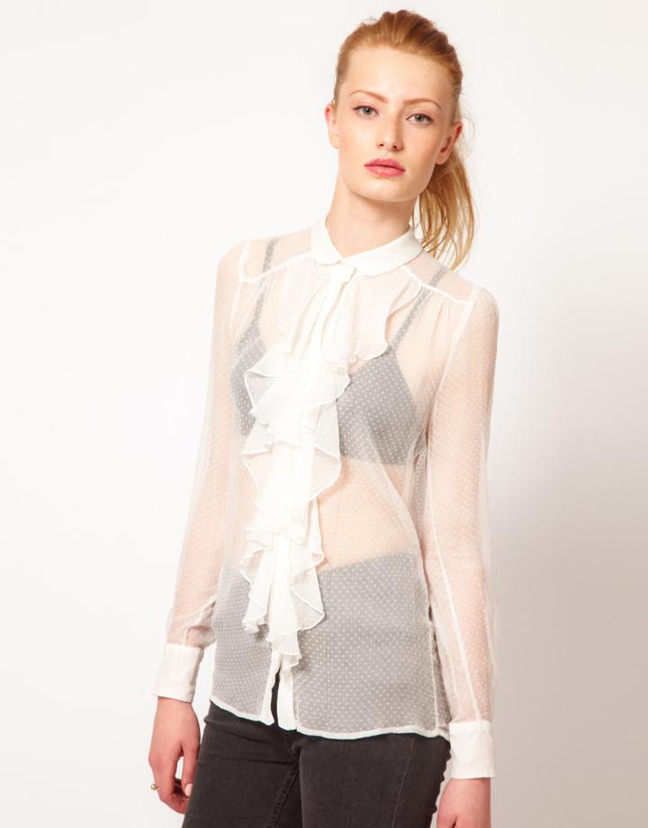 Kookai Sheer Silk Frilled Shirt