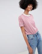 Selected Femme Stripe Boxy T-shirt - Red