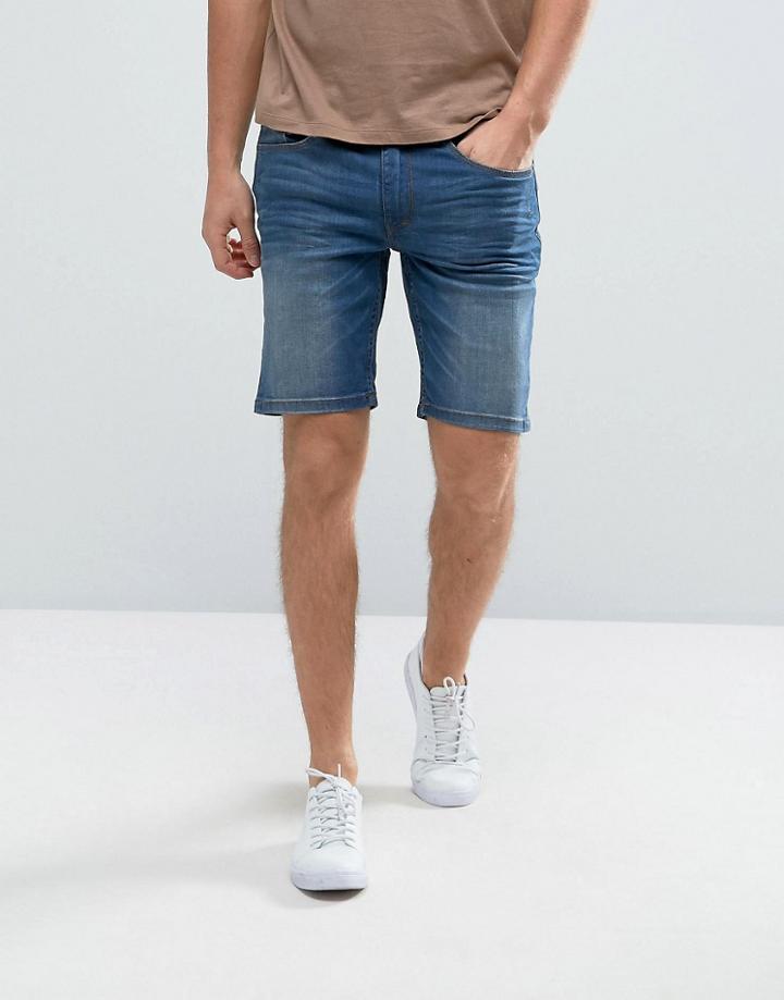 Casual Friday Denim Shorts In Mid Wash Blue - Blue