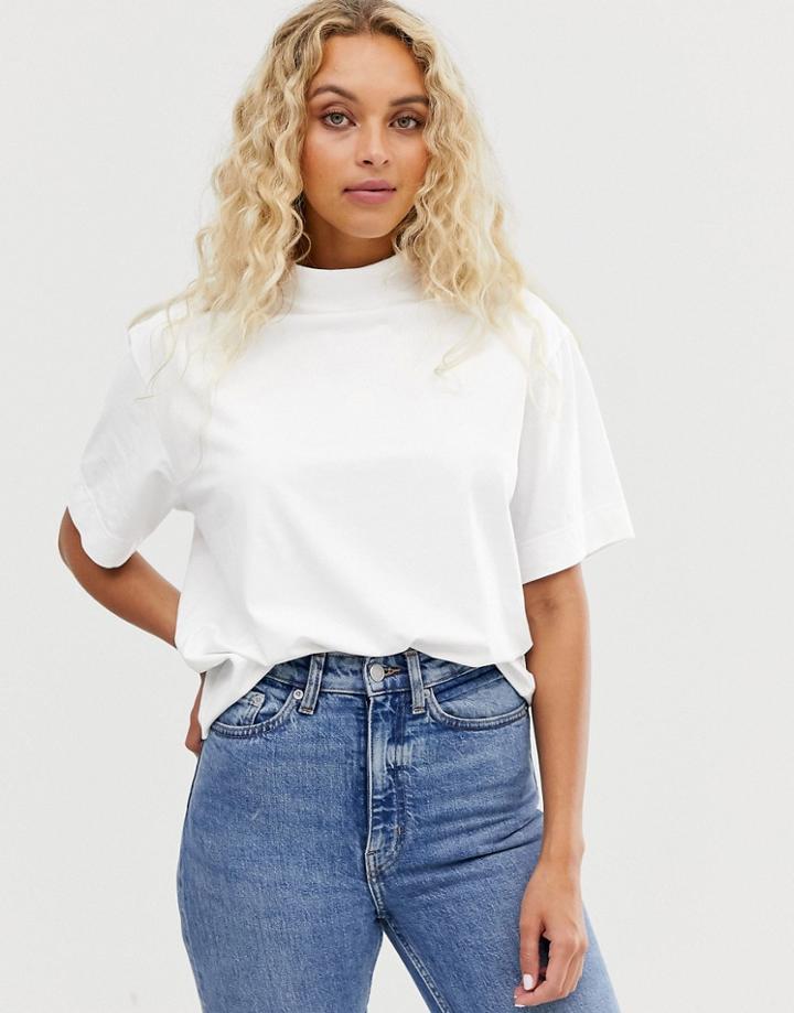 Weekday Drop Shoulder High-neck T-shirt In White - White