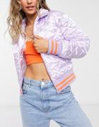 Vintage Supply Quilted Satin Bomber Jacket With Contrast Rib-purple
