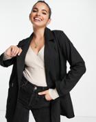 Monki Twiggy Recycled Double Breasted Relaxed Blazer In Black