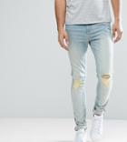 Asos Tall Super Skinny Jeans With Knee Abrasions In Bleach Blue - Blue