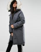 Asos Washed Ma1 Parka With Faux Fur Lining - Gray