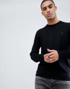 Allsaints 100% Merino Crew Neck Sweater In Black With Ramskull Logo - Gray