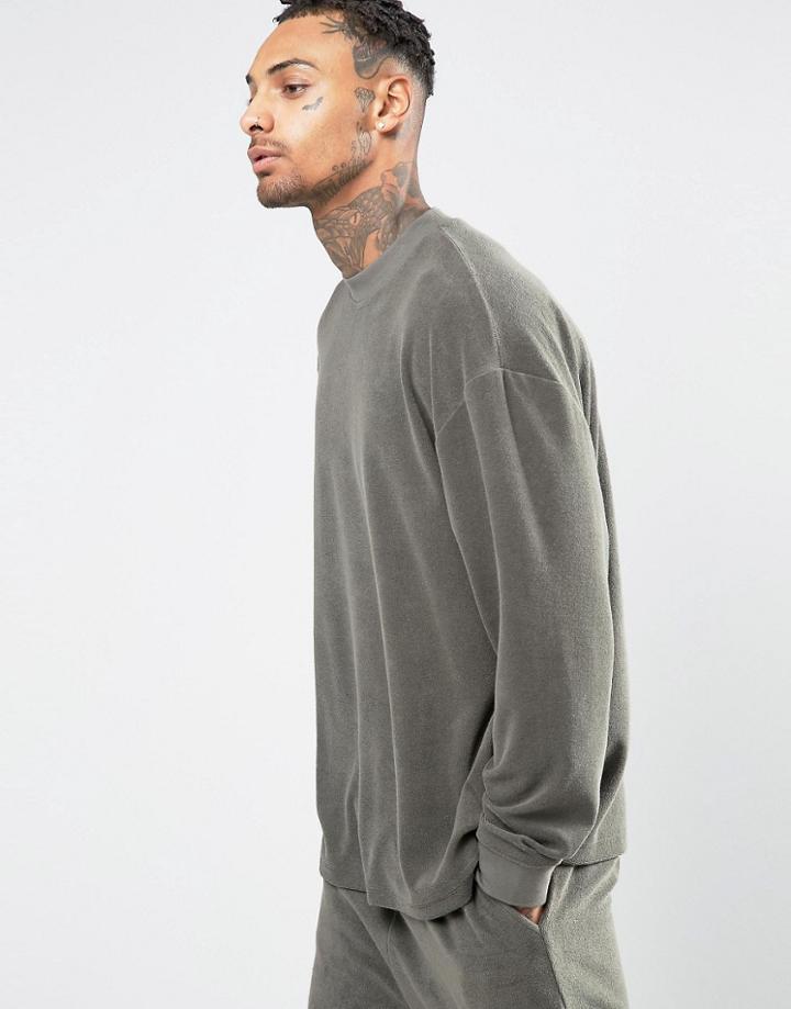 Asos Loungewear Oversized Sweatshirt In Towelling - Green