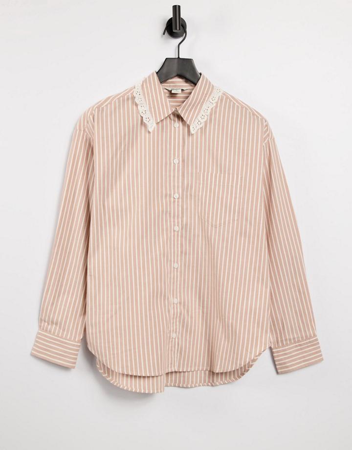 Monki Meja Oversized Shirt With Collar Detail In Pink Stripe