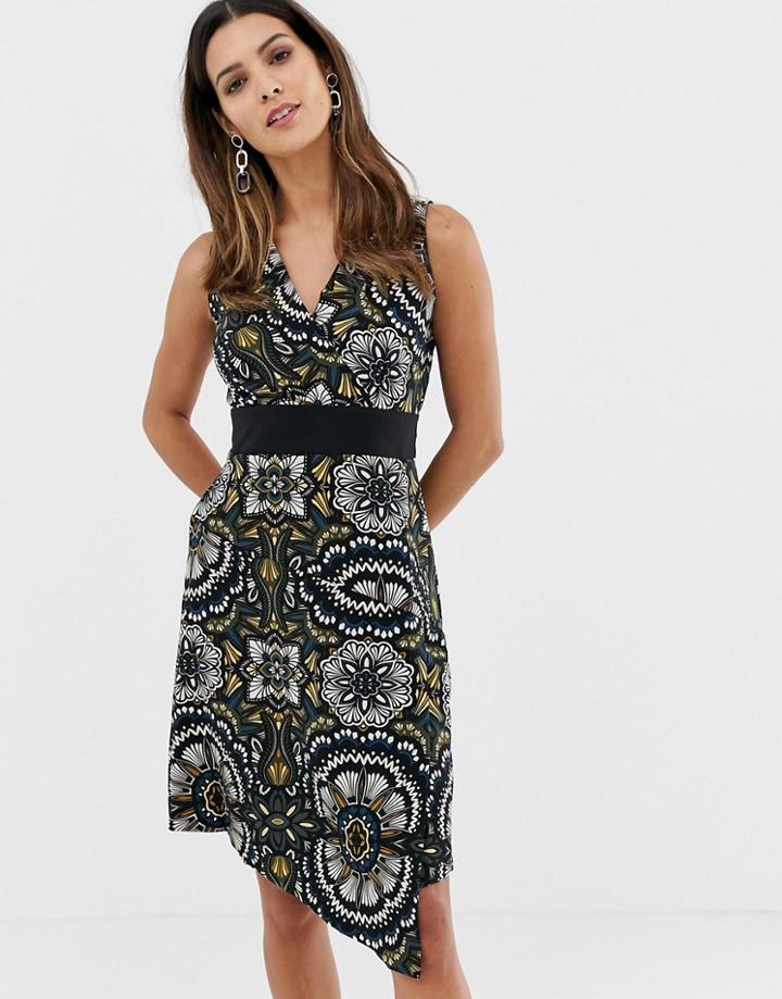 Closet Flower Print V Neck Asymmetric Dress - Black