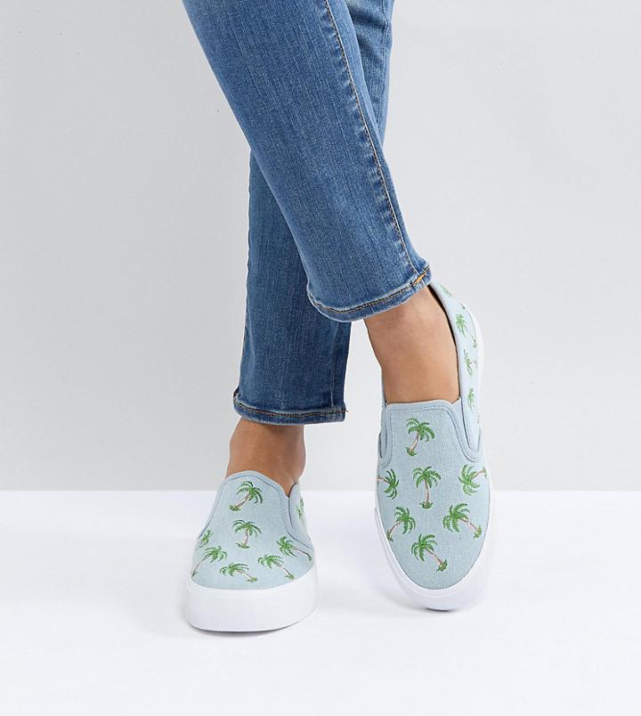 Asos Dago Palm Tree Embroidered Sneakers - Blue