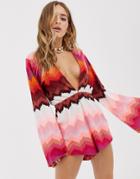 Asos Design Knitted Pink Jersey Chevron Beach Romper - Multi