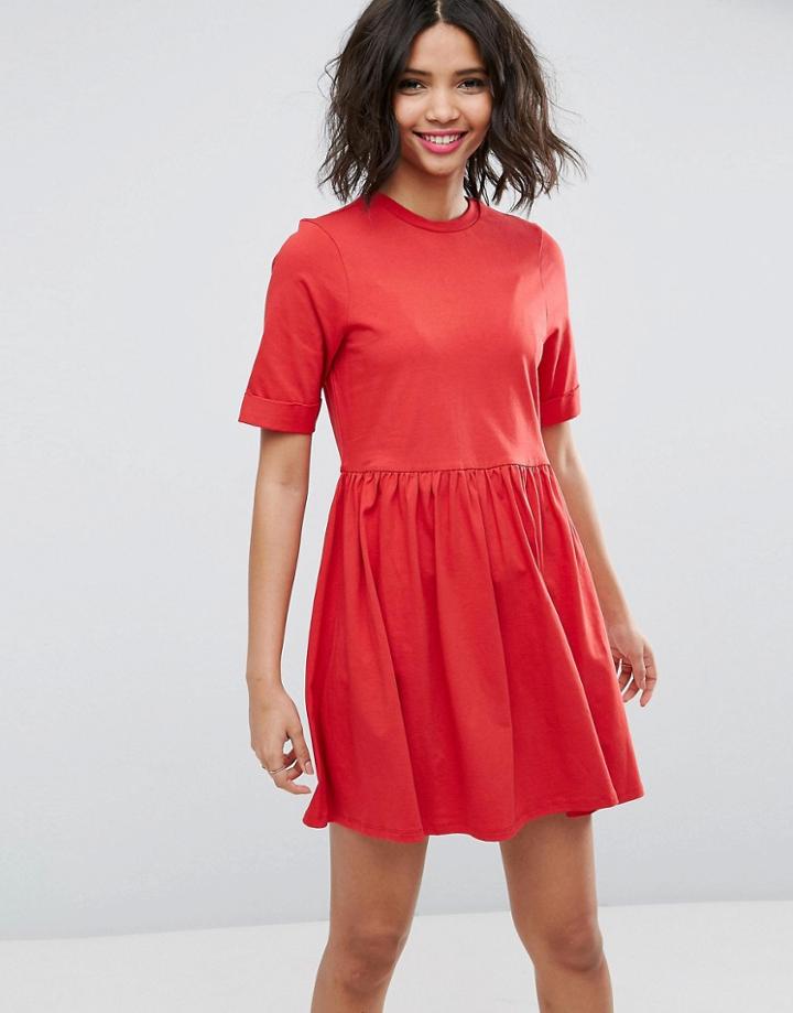 Asos Mini Ultimate Cotton Smock Dress - Red