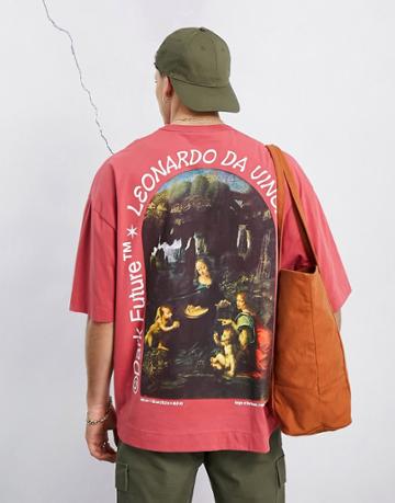 Asos Dark Future X Da Vinci Oversized T-shirt With Large Back Graphic Print In Red