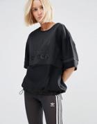 Adidas Originals Drawstring Waist Top With Tonal Trefoil Logo - Black