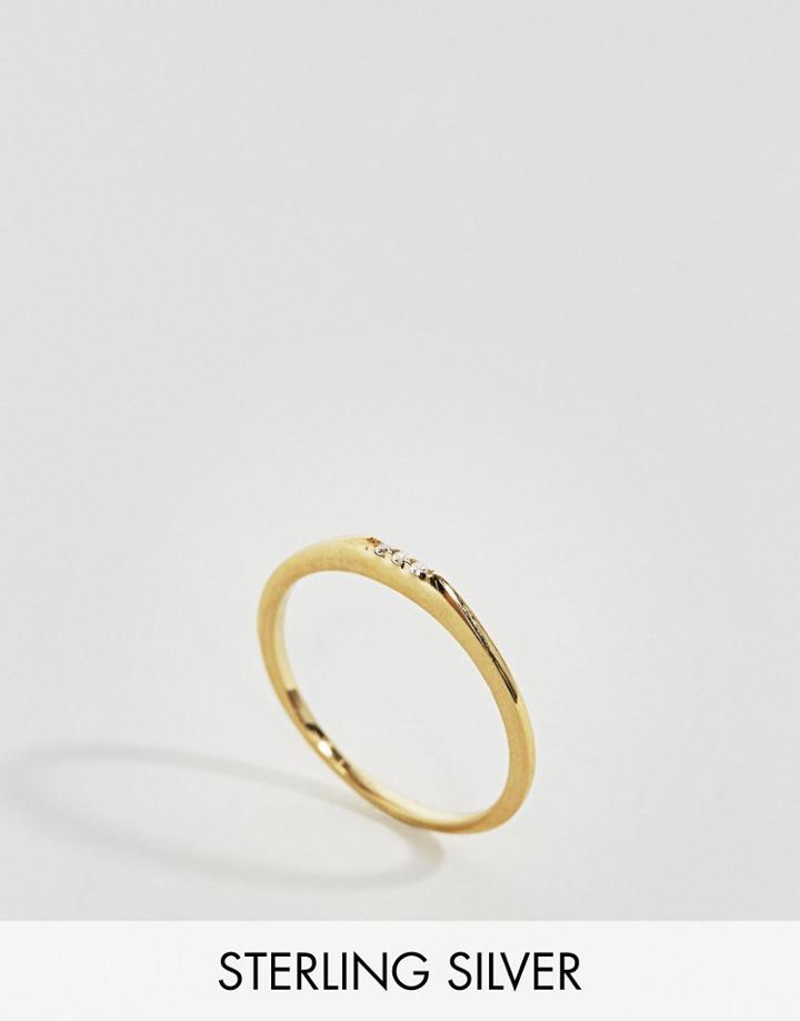 Asos Gold Plated Sterling Silver Tiny Stones Ring - Gold