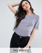 Brave Soul Tall T-shirt With Frill Detail - Gray