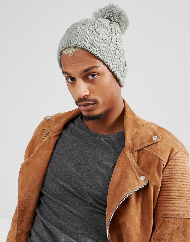 7x Cable Beanie Hat - Green