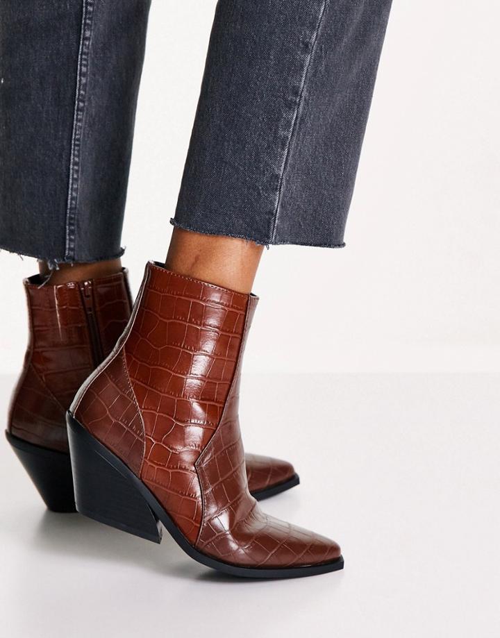 Only Western Boot With Block Heel In Brown-black