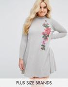 Ax Paris Embroidered High Neck Swing Dress - Gray
