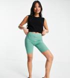 Asos Design Petite Legging Short In Rib In Sage-green