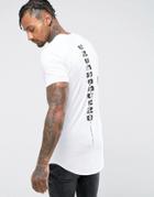 Asos Super Longline Muscle T-shirt With Curved Hem And Spine Print - White