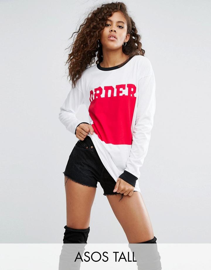 Asos Tall T-shirt With Order Print And Super Long Sleeve - Multi