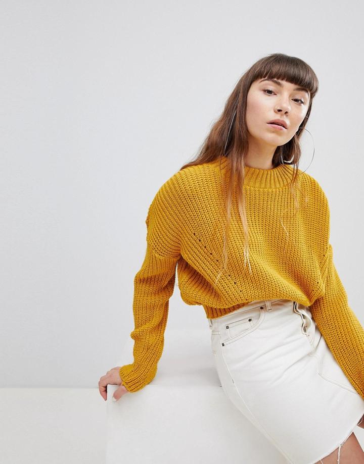 Daisy Street High Neck Sweater With Cable Knit - Yellow