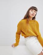 Daisy Street High Neck Sweater With Cable Knit - Yellow