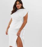 Asos Design Curve Peplum Pencil Midi Dress With Tuck Detail - White